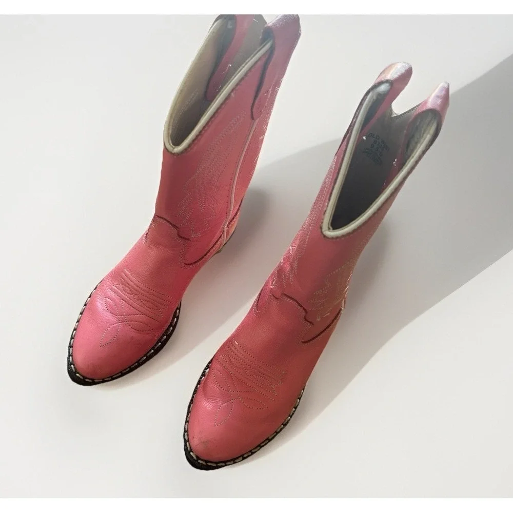 OLD WEST Pink Corona Leather Pull-On Cowboy Western Boots Toddler Girl Size 9.5D